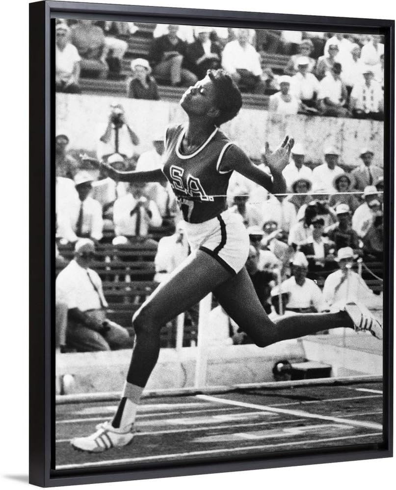 CANVAS ON DEMAND Wilma Rudolph Winning The 100 Meter Dash in The 1960 Summer Olympics in Rome Black Floating Fra.