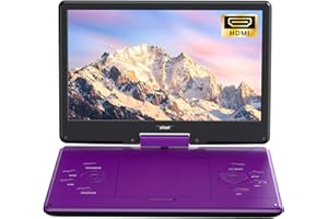 ieGeek 15.9" Portable DVD Player with 14.1" Swivel Screen, HDMI Input, 6-Hour Rechargeable Battery, Region Free, USB/SD Playback, Ideal Gift for Seniors, Kids and Travel, Purple