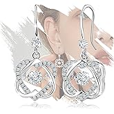 S925 Sterling Silver Heart Drop Earrings Sparkle Dancing Cubic Zirconia Love Heart Fish Hook Earrings Hypoallergenic Elegant Jewelry for Her Women Wedding Christmas