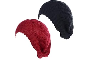 BE YOUR OWN STYLE BYOS Women Mid-Weight Slouchy Leafy Cutout Crochet Soft Knit French Beret Hat