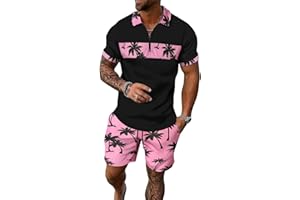 JUDFPIE Men's shorts suit two-piece polo shirt fashion summer sports casual suit men's 1/4 zipper short sleeve