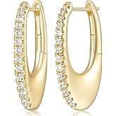 GIORGIA GIBBS Gold Hoop Earrings 14K Gold Earrings for Women with Cubic Zirconia Crescent Gently Hanging