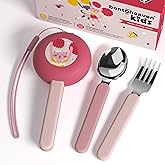 Bentoheaven Kids Travel Utensils with Case, Food-Grade Stainless Steel & BPA-Free Plastic, Travel Kid Cutlery Set, Dishwasher Safe Fork, Spoon & Case, Reusable Flatware, Silverware for Kids (Cats)