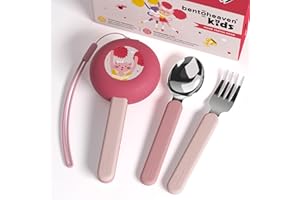 Bentoheaven Kids Travel Utensils with Case, Food-Grade Stainless Steel & BPA-Free Plastic, Travel Kid Cutlery Set, Dishwasher Safe Fork, Spoon & Case, Reusable Flatware, Silverware for Kids (Cats)