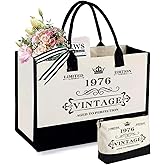 KDBDSYZB 50th Birthday Gifts for Women Canvas Tote Bag, Vintage 1976 Beach Bag and Cosmetic Bag, Unique 50 Year Old Birthday Gifts for Wife Mom Sister Aunt Friends Her