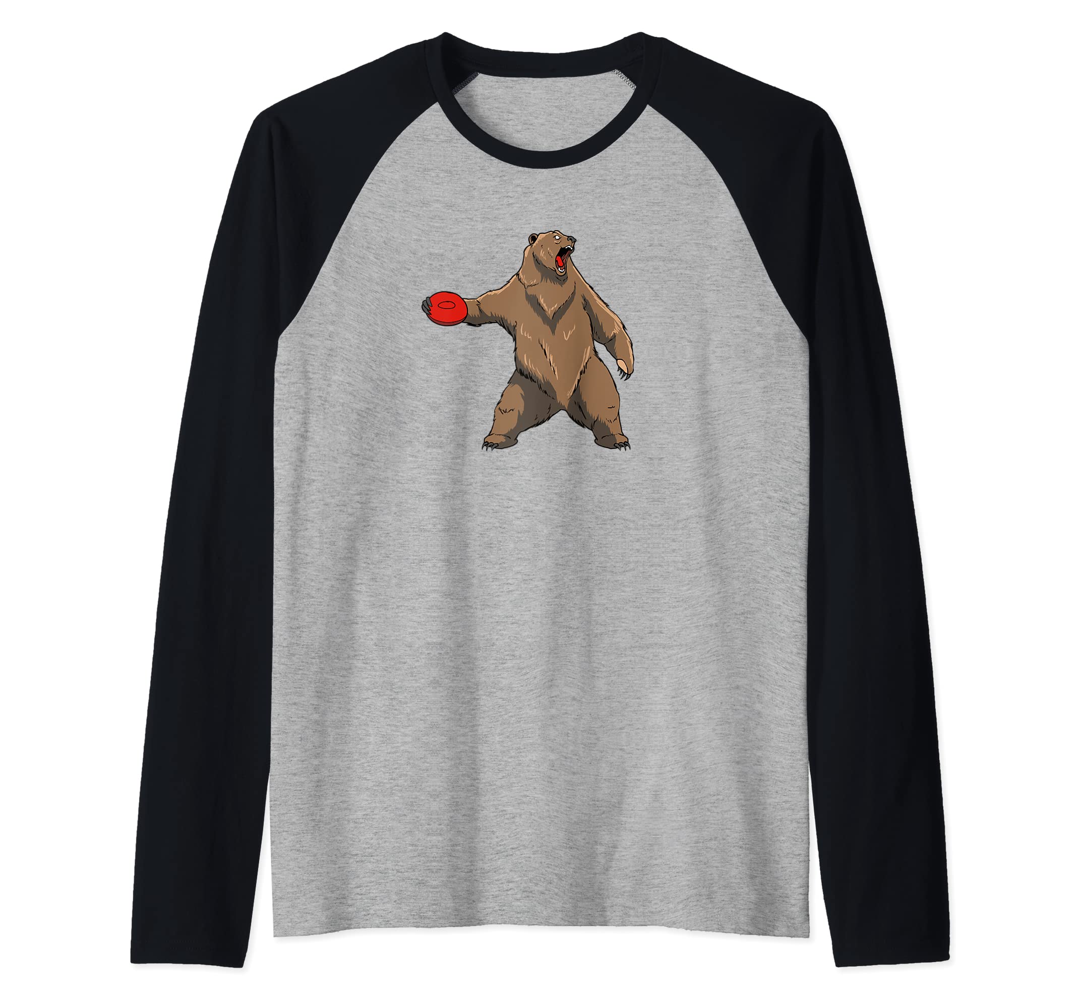Disc Golf Grizzly Brown Bear - Frolf Frisbee Golf Raglan Baseball Tee
