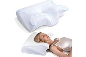 Memory Foam Pillow, Ergonomic Contour Pillow for Neck Tension, Cervical Neck Pillow for Side, Back and Stomach Sleepers with 