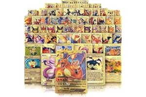 KUANGCHUDAN 55 PCS Gold Cards Packs Vmax DX GX Rare Golden Cards Deck Box Gold Foil Card for Birthday Party Favors Gifts (No Duplicates) Golden