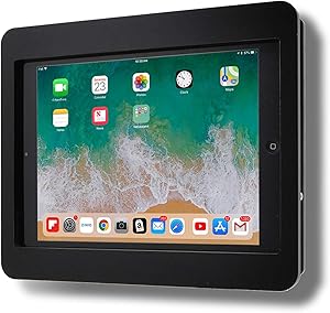 TABcare Anti-Theft Acrylic VESA Enclosure for Apple iPad Air 9.7" 1st & 2nd gen. with Free Wall Mount Kit & 90-Degree Angle Charge Cable (iPad Air 1/2 9.7", Black)