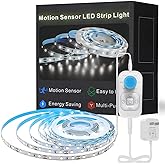 Motion Sensor Led Light Strip - Under Cabinet Lighting with Power Adapter, 6 Adjustable Brightness and Timing, Light Strips for Kitchen Cabinets, Stair, Showcase, Bedroom, 16.4ft 6000K ColdWhite