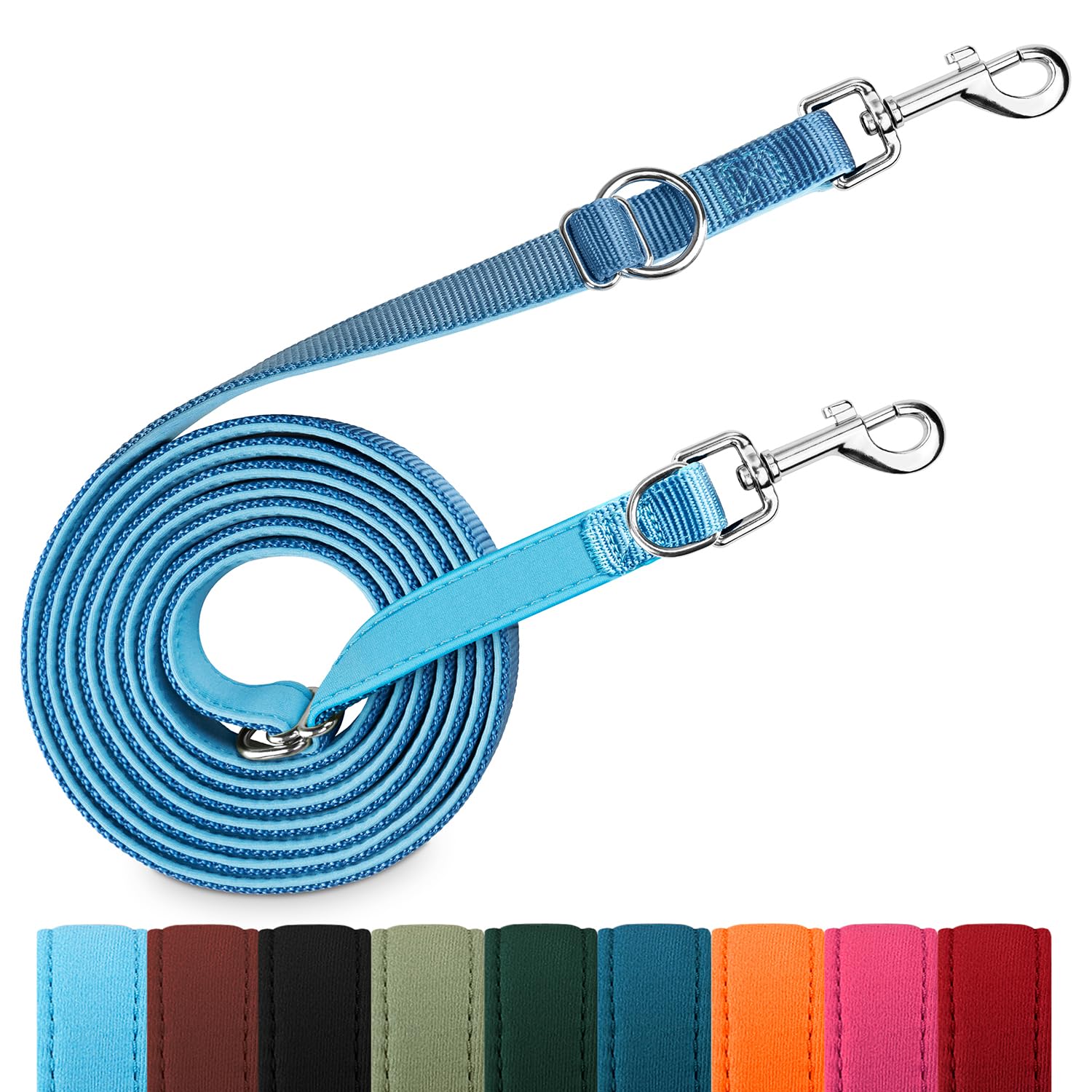 PETCOOZ Dogs Training Lead, 3M Double Ended Leads for Dogs, Professional Stop Pulling Dog Lead, Adjustable Hands Free Dog Leads, Multi-Functional Leash for Puppy Walking Running Camping Hiking, Blue