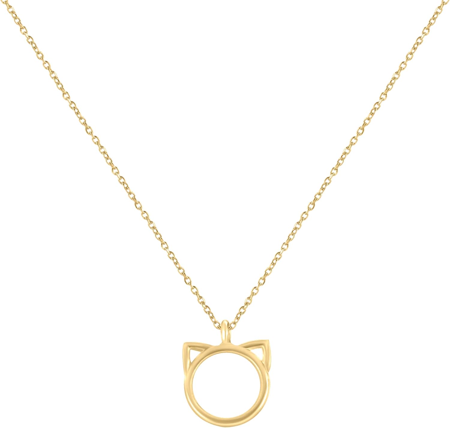 14K Yellow Gold Cat Pendant Necklace for Women Animal Pets