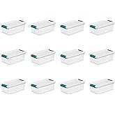 Sterilite 6 Qt Latching Storage Box, Stackable Bin with Latch Lid, Plastic Container to Organize Shoes on Closet Shelf, Clear with White Lid, 12-Pack