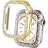 DEALELE [2-Pack] Case Compatible with Apple Watch Series Ultra 3 / Ultra 2 / Ultra (49mm), Bling Double-Rows Rhinestone Diamond Protective Case Cover Replacement Protector (Gold+Transparent)