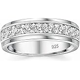 SweetJew Mens wedding Band 925 Sterling Silver Gold Rings For Men 14K White and Yellow Gold Plated 1ct 9 Round 5A Cubic Zirconia Promise Rings For Him Size 8-13