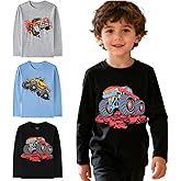Demifill Toddler Boys Dinosaur Long Sleeve T-Shirts Crew Neck Truck T-Shirts Size 2-10Years Pack of 3 Multipack