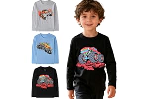 Demifill Toddler Boys Dinosaur Long Sleeve T-Shirts Crew Neck Truck T-Shirts Size 2-10Years Pack of 3 Multipack