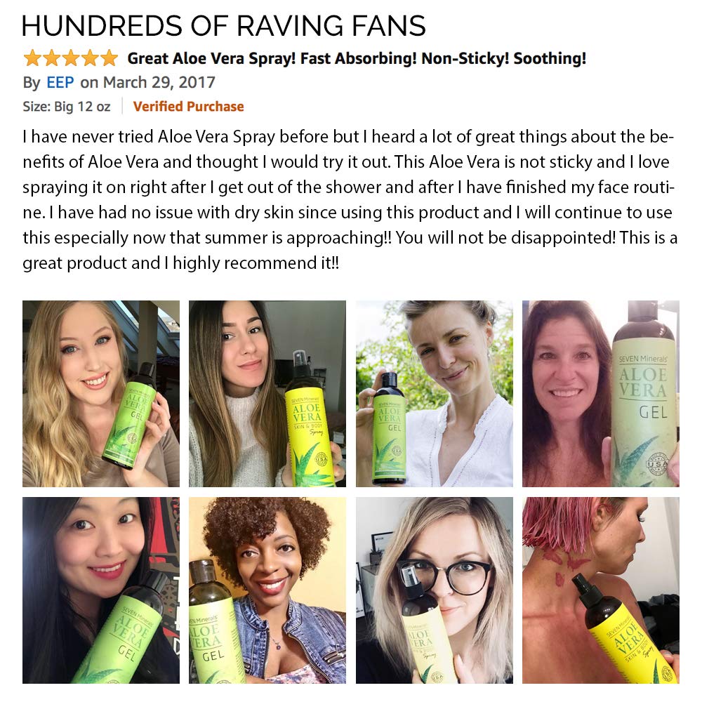 Organic Aloe Vera Spray for Body & Hair - From Freshly Cut Aloe Plant - Extra Strong - Easy to Apply - No Thickeners So It Absorbs Rapidly With No Sticky Residue - Made in USA (Big 12 fl oz) : Beauty