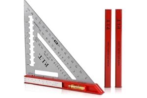 P.I.T. 7" Carpenter's Triangle Square with Bubble Level/Iron Ruler, Rafter Square, Multi-Purpose Square Tool(Sliver)