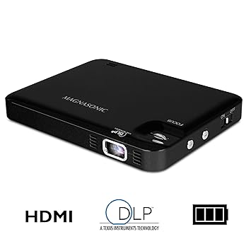 Magnasonic LED Pocket Pico Video Projector, HDMI, Rechargeable Battery, Built-in Speaker, DLP, 60