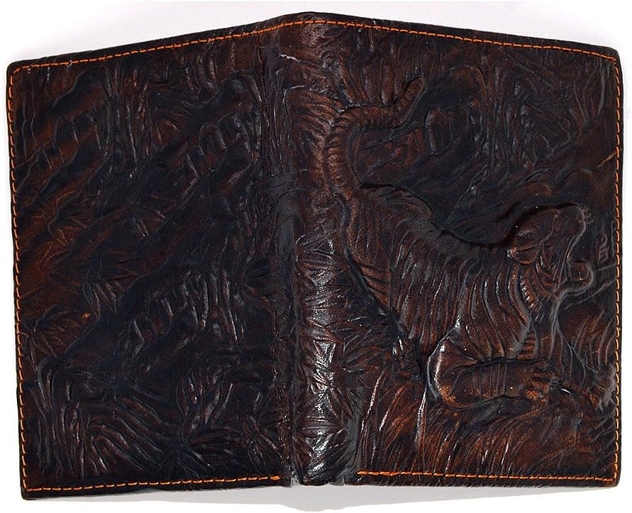 Mens Brown Genuine Leather Wallet with Credit Card Holder Tiger Pattern M - Image 5