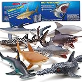 Yeonha Toys 8 Pack Shark Toys with Educational Booklet, Soft Plastic Realistic Shark Figure Set for Kid, Ocean Sea Animal Par