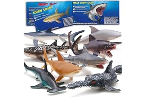 Yeonha Toys 8 Pack Shark Toys with Educational Booklet, Soft Plastic Realistic Shark Figure Set for Kid, Ocean Sea Animal Party Favor, Pool Bath Tub Toy for Toddler Child Boy Girl, Birthday Gift