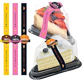 WOOPSOO 50 Pack Clear Cake Slice Containers Plastic Disposable Cake Containers Cheesecake Pie Boxes Clamshell Food Containers with Stickers Lid for Small Pies Dessert Bakery Take Out Packaging