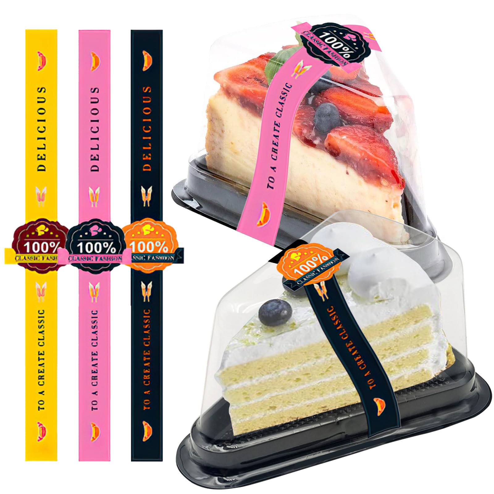 Photo 1 of WOOPSOO 50 Pack Clear Cake Slice Containers Plastic Disposable Cake Containers Cheesecake Pie Boxes Clamshell Food Containers with Stickers Lid for Small Pies Dessert Bakery Take Out Packaging