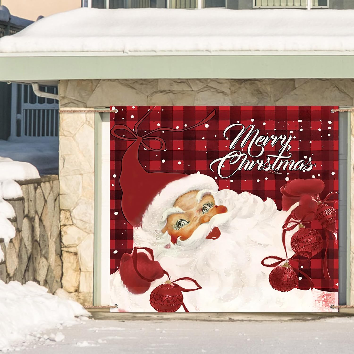 Garage Door Decorations - Christmas Garage Door Banner 7 x 8ft outdoor Christmas Decoration holiday garage door covers wall Backdrop Decoration Indoor Outdoor for Christmas Holiday Party Supplies (Santa)