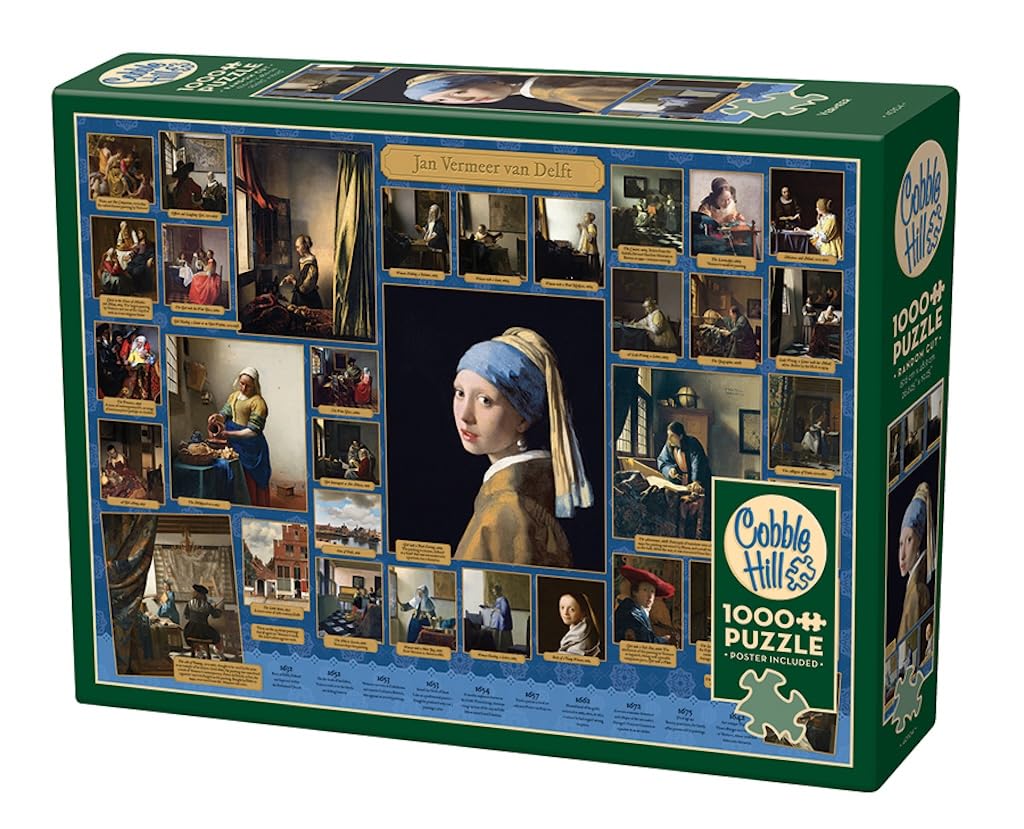 Cobble Hill 1000 Piece Puzzle Collage Of Fine Art By Vermeer - Sample Poster Included, 26.625" x 19.25"