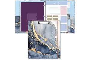 ZAXMEY 3 Ring Binder, 1 Inches Round Ring Binder with Clipboard, Dividers Tabs, PVC Zipper Bag Sleeves & to Do List Planners, Decorative Binder for Women, Men, School, Office Supplies, Blue Marble