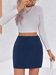 Wenrine Womens Mini Skirt High Waisted Basic Casual