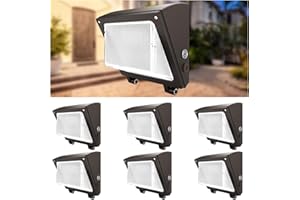 JTT 6Pack 75W/60W/45W LED Wall Pack Lights,Dusk to Dawn with Photocell,6000/5000/4000K Daylight IP65 Wall Mount Outdoor Security Lighting,Energy Saving Lights for Warehouses Yard Parking Lot, Garage