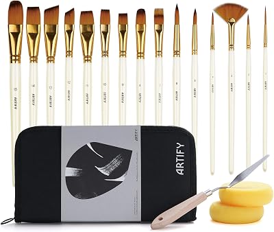 ARTIFY 15-Piece Acrylic Brush Set with Stand Case Sponges Palette Tool