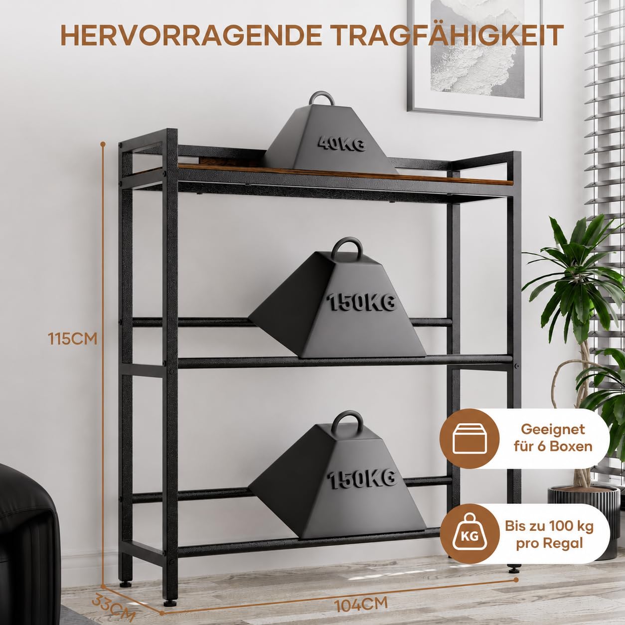 Getränkekistenregal 6 Kisten mit Ablage,33D x 104W x 115H cm Getränkeregal,Stabiler Metall Regal Getränkekisten,Freistehend Bierkisten Regal für Küche Keller Garage,Kistenregal Rustikales Braun 2