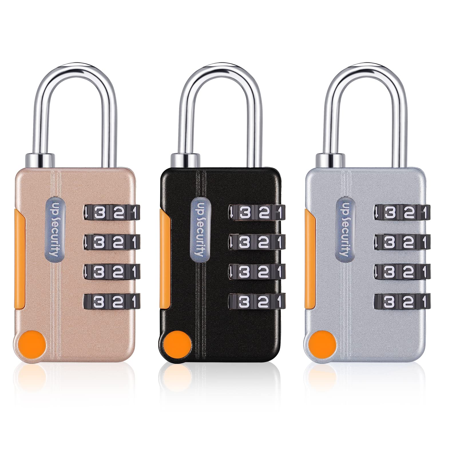 Fuyamp 3 Pcs Combination Padlock, Waterproof Padlocks for School Gym Locker, Gate, Shed, Resettable 4 Digit Code Zinc Alloy Security Locks for Travel Suitcase Luggage (Black Yellow Gray)