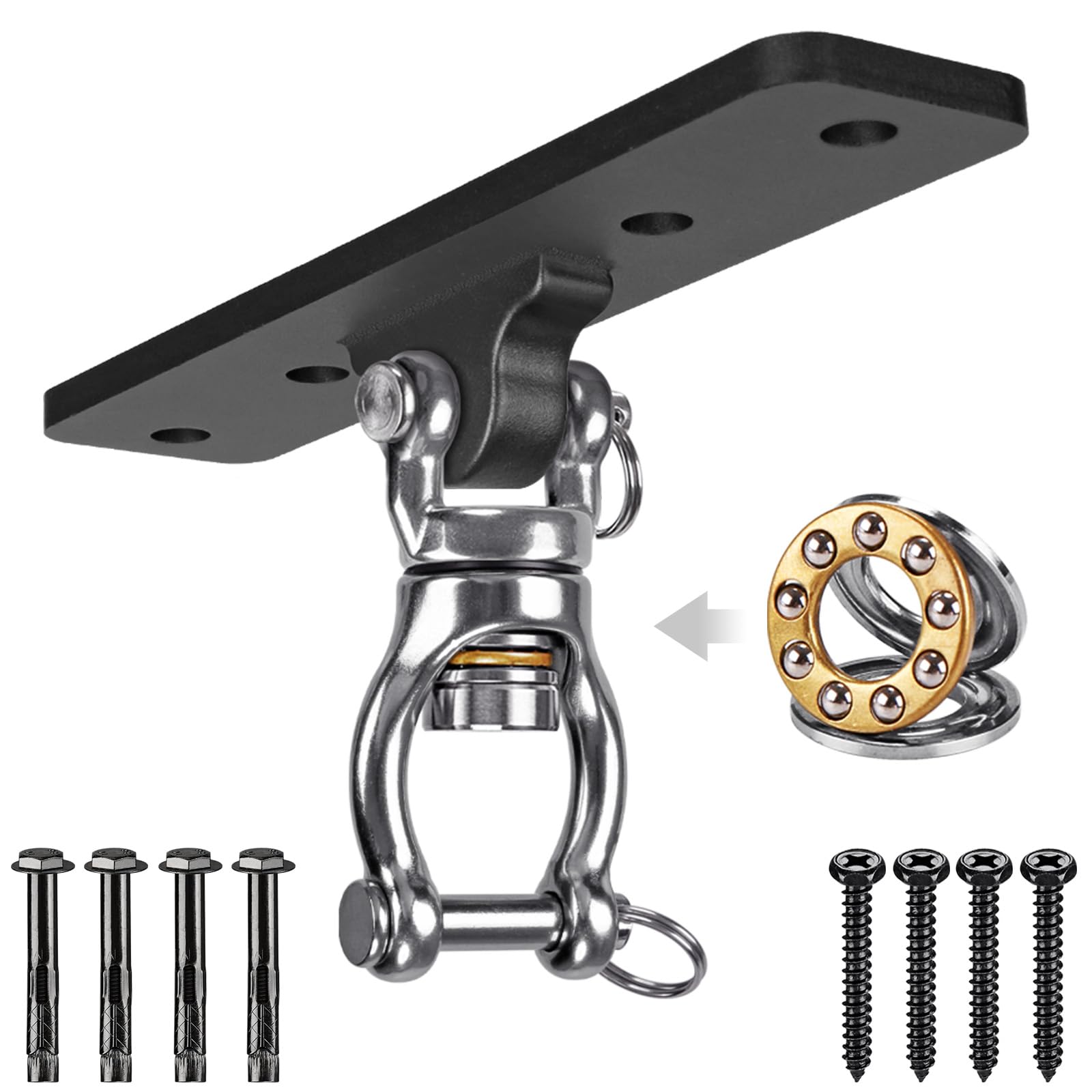 Dolibest Punching Bag Hanger, Boxing Ceiling Hook Punch Holder 4 Hole Swing Bracket 360 Swivel with Silent Bearing for Hanging Heavy Bag Hammock Chair Wood/Concrete Wall Beam Mount, up to 900lbs