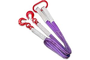 SENKEYFE Two Leg Bridle Web Sling 5ft 4409lbs Lifting Slings Straps with G80 Alloy Steel Grab Hooks Polyester Webbing Purple Rigging Straps for Cargo Security Towing and Handling