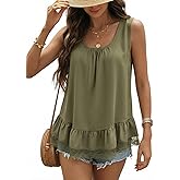 Dokotoo Casual Tank Tops for Women 2026 Round Neck Camisole Top Ruffled Hem Shirt Lace Trim Loose Summer Tops