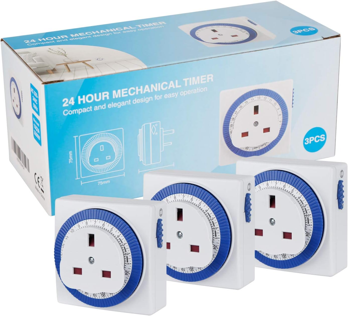 3 Pack 24 Hour Segment Timer Switch,Plug-in Timer Controller -240v 3 Pin Plug Energy Saver Plug Standard Size
