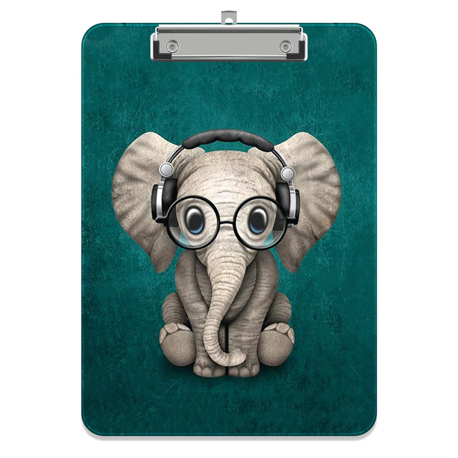 Piasoenc Plastic Clipboard, Cute Decorative Clip Board, 9 x 12.5 in, A4 Standard Office Clip Boards for Nurses, Students, Office, Elephant