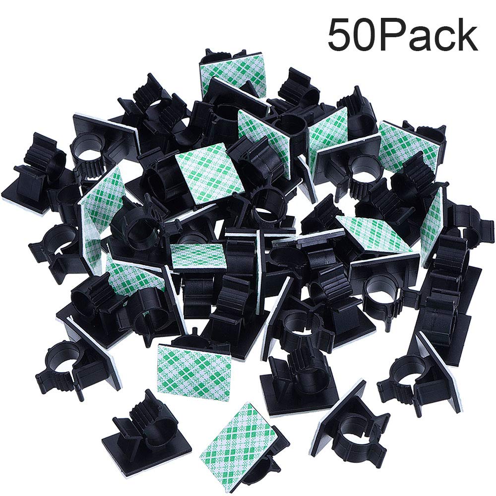 eBoot Adjustable Cable Clips Adhesive Nylon Wire Clamps, Black, 50 Pack