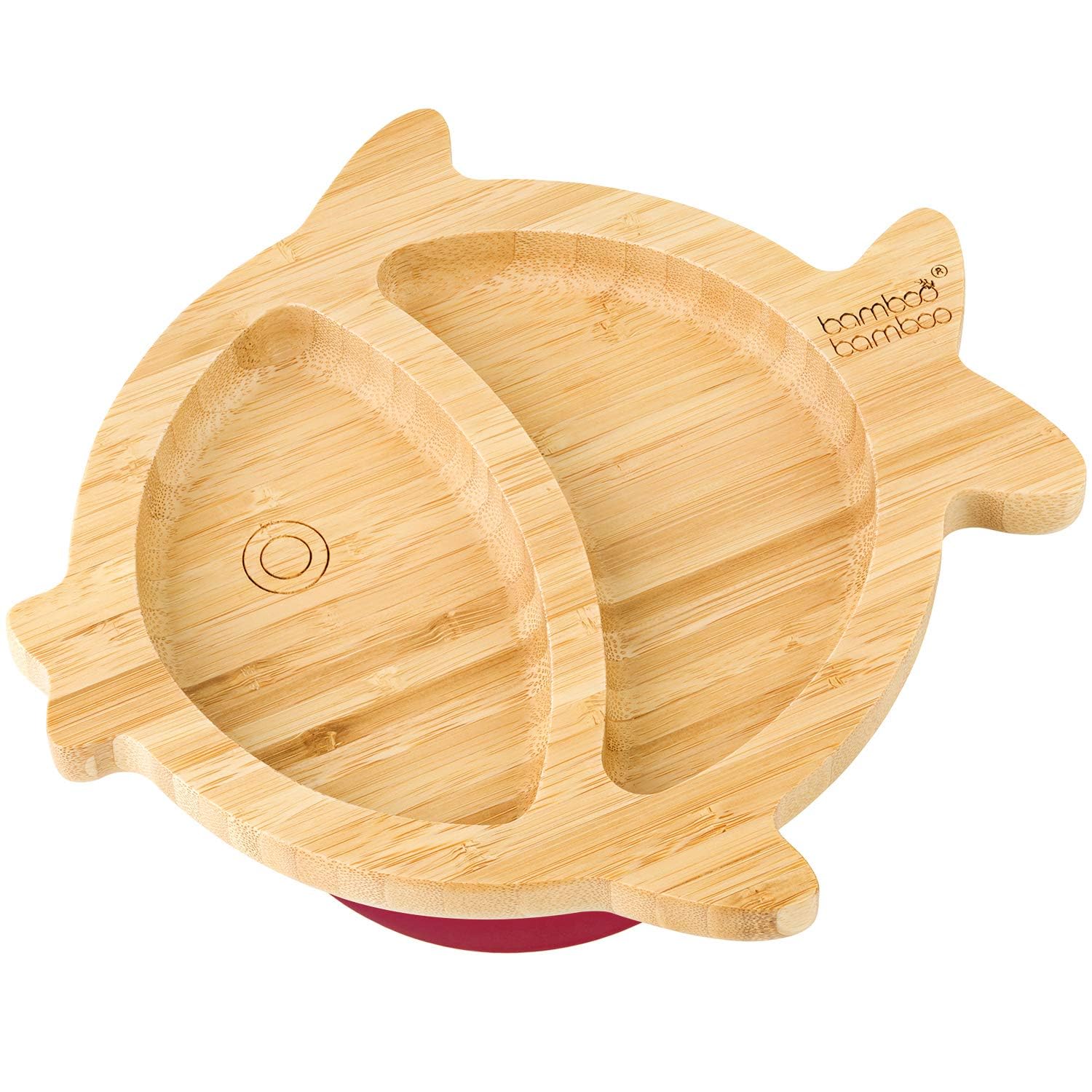 bamboo bamboo Baby Suction Plate for Feeding & Weaning – Eco-Friendly Bamboo Toddler Plate with Secure Suction Base (Hedgehog, Cherry, from 6 Months) (Cherry, Fish)