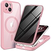 BERFY for iPhone 14 Case, Compatible with MagSafe, Built-in Privacy Screen Protector and Camera Protection, Anti-Spy Full Body Shockproof Clear Phone Case for 14 6.1", Pink