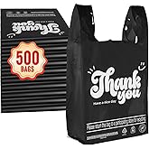 Fuxury 500 Count - Thank You Plastic Tshirt Bags Black (11.5" x 6.5" x 21"), T-shirt, Grocery, Take Out, To Go, Retail Shopping Bags in Bulk for Small Business