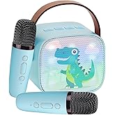 Mini Karaoke Machine for Kids Portable Karaoke Machine with 2 Bluetooth Wireless Microphones and LED Color Lights, Christmas Birthday Gifts Toys for Girls Boys (Blue)