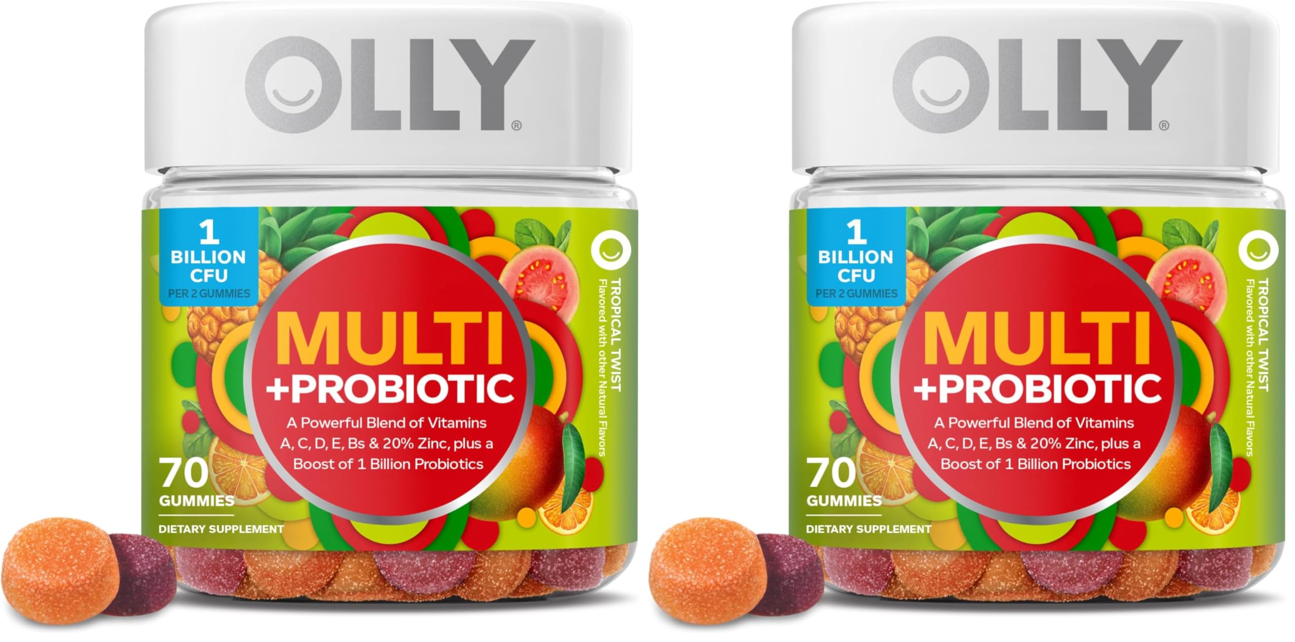 OLLY Multi + Probiotic Adult Multivitamin Gummy, 1 Billion CFUs, Digestive and Immune Support Chewable Supplement, Tropical Twist, 35 Day Supply - 70 Count (Pack of 2) Image