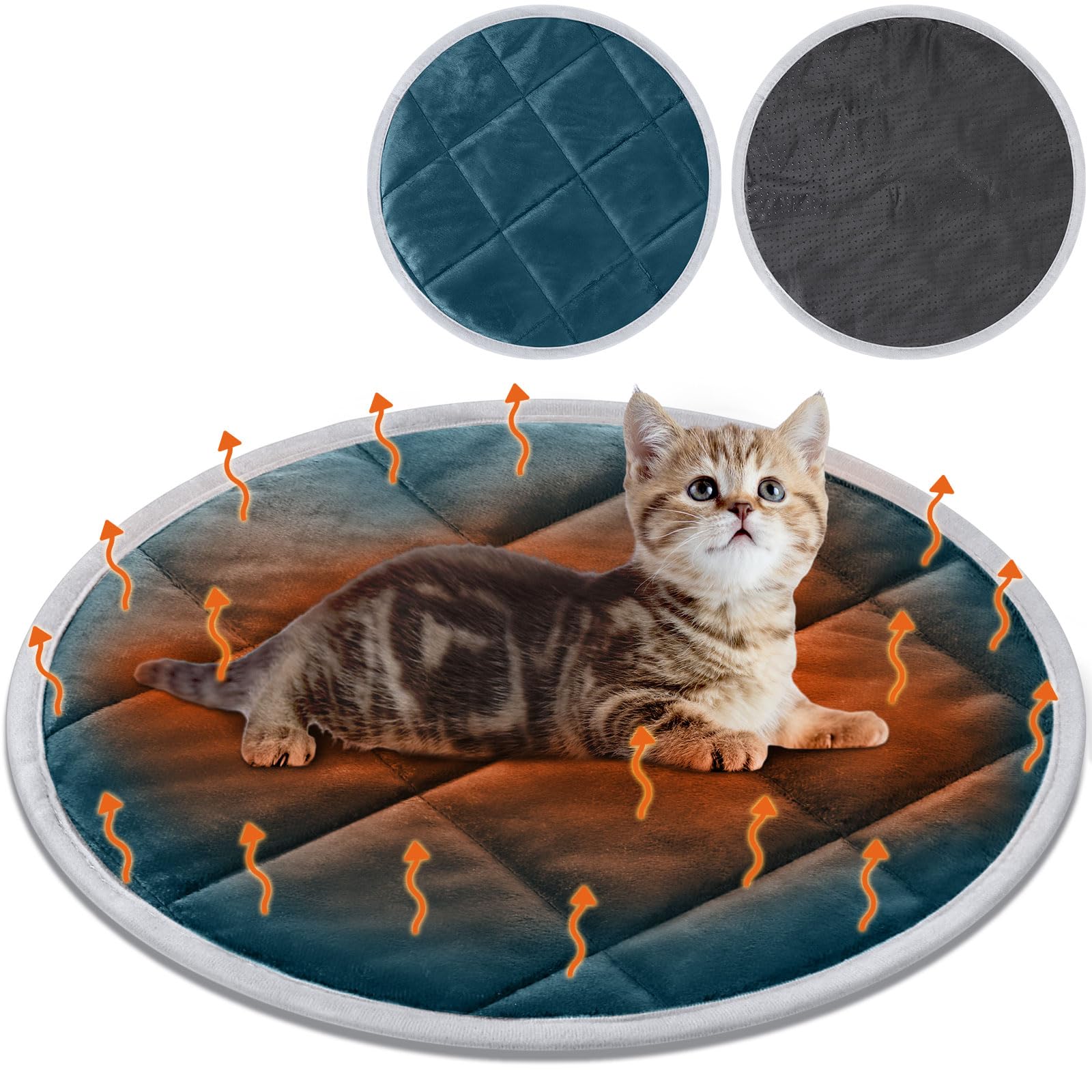 Photo 1 of 1pc  Drydiet Cat Heating Pad Round 16 Inch Self Heating Cat Mat Washable  (Blue,16 Inch)