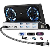 YCE12-in-1 Steam Deck Dock for ROG Ally X, Steam Deck, Legion Go, Switch | Dual 5cm RGB cooling fans, 6USB ports, 4K60Hz HDMI port, 1000Mbps Ethernet port, 100W PD fast charging